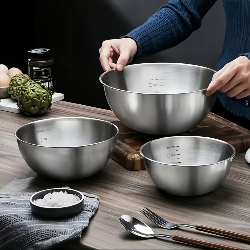 Food Storage And Preparation - 4-teiliges Set Edelstahl-Salatschüsseln mit Skala, Küchensalat-Rührschüsseln