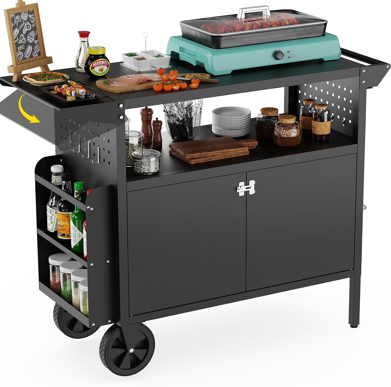 Food Storage Table - Outdoor-Grillwagen mit Stauraum, Kücheninsel mit Rädern,