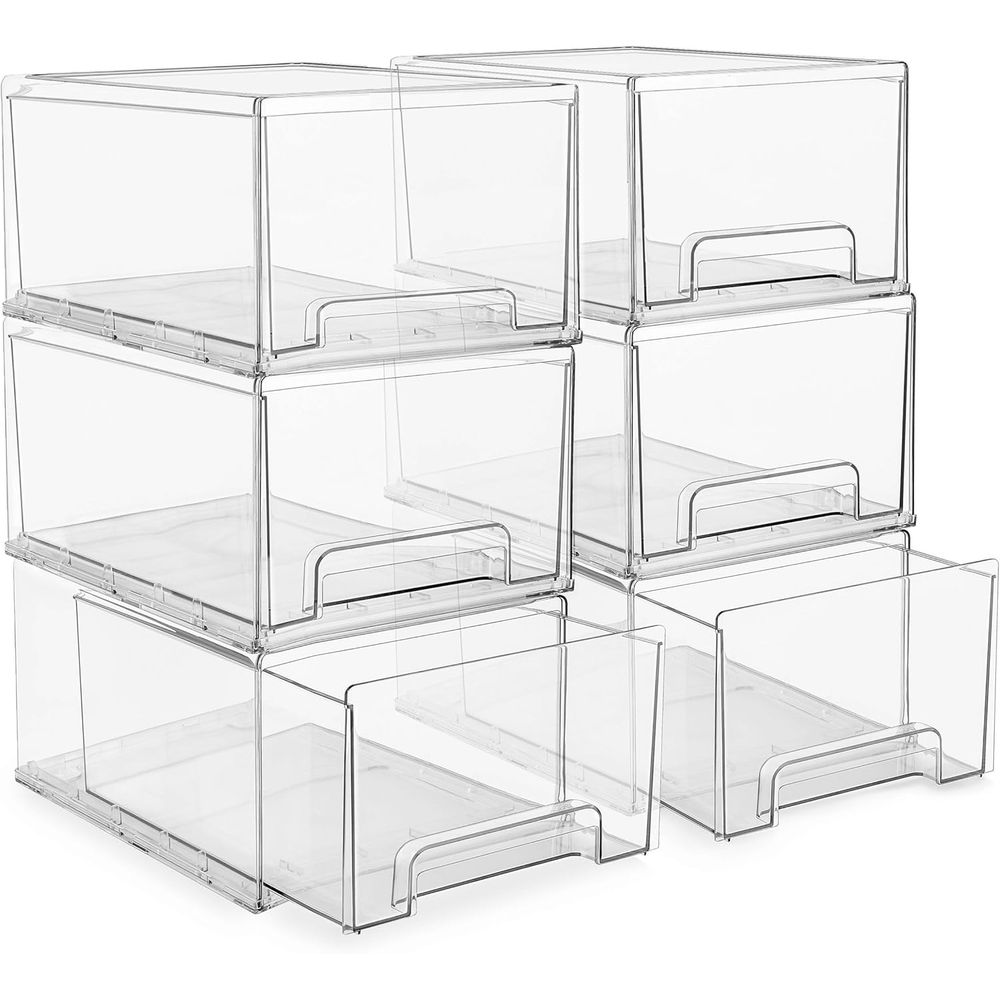 Stackable Pantry Bin - 6er-Pack Transparente Stapelbare Aufbewahrungsboxen mit Griffen
