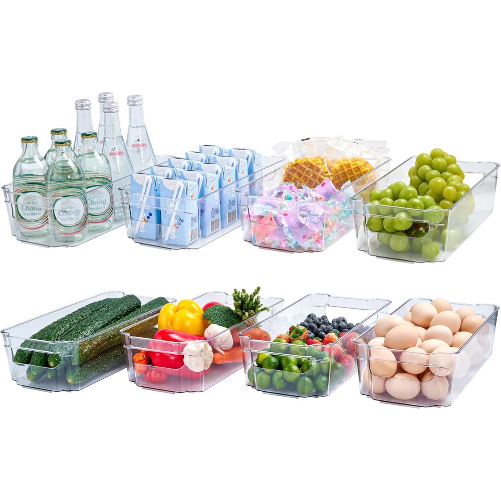 Stackable Pantry Bin - 8er-Pack Transparente Kunststoff-Aufbewahrungsboxen, Vorratsorganizer mit Griffen,