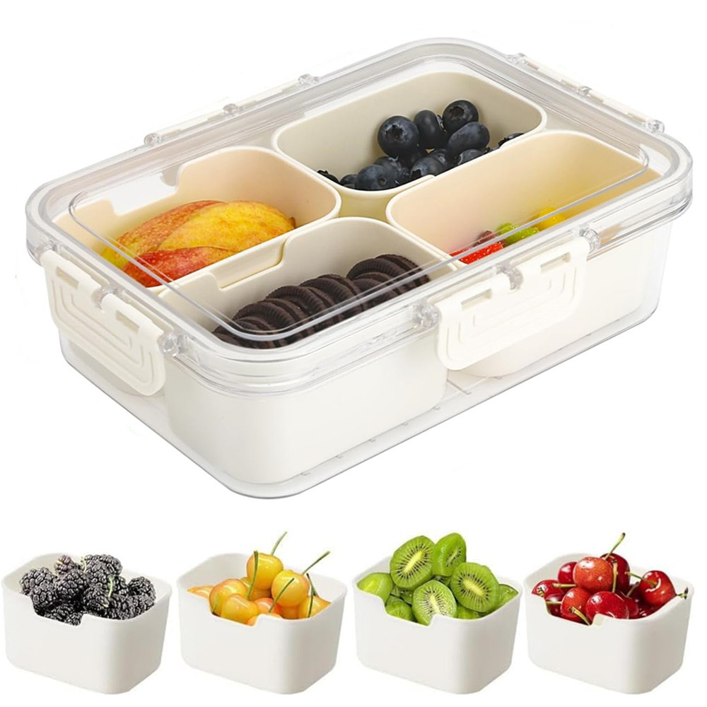 Food Storage Square Containers - Tragbare Lebensmittel-Aufbewahrungsbox, Snackbox, 4 Fächer mit