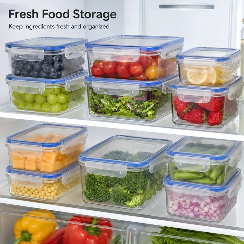 Food Storage Box Plastic - 4 Größen Kühlschrank-Aufbewahrungsbox Lebensmittel-Frischhaltebox aus Kunststoff