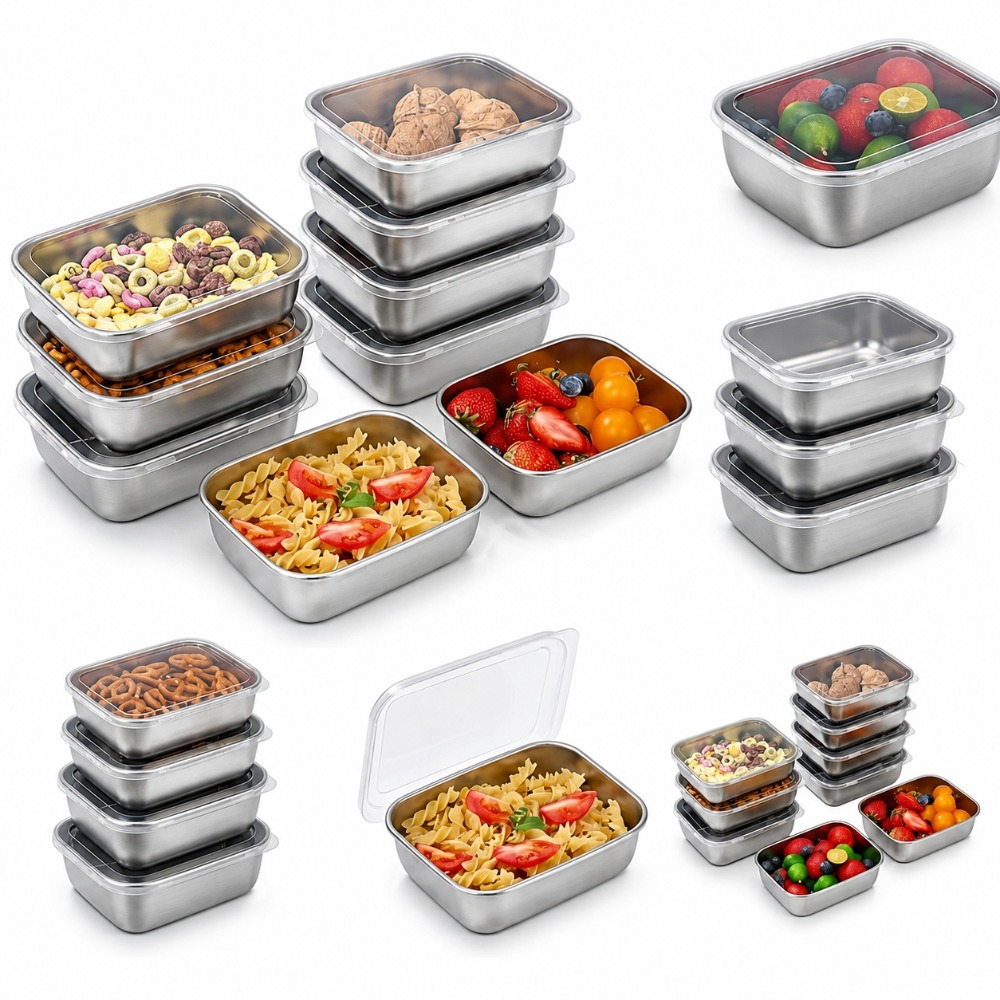Food Storage Containers Set - 6-teiliges Edelstahl-Lebensmittelbehälter-Set Auslaufsicher 6-teiliges Edelstahl-Lebensmittelbehälter-Set Lunchbox