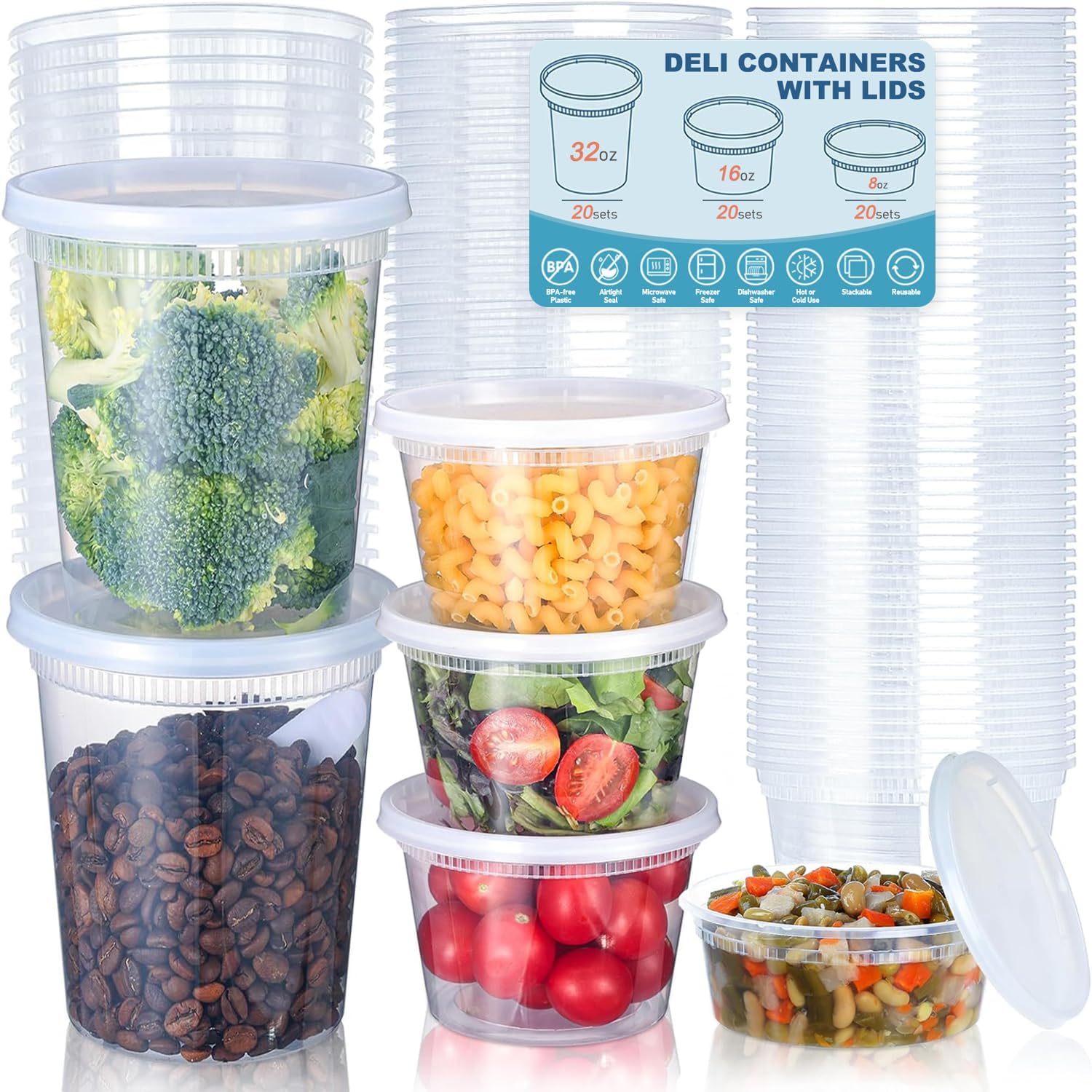 Food Storage Containers With Lids - 24 Stück Deli-Lebensmittel-Aufbewahrungsbehälter mit Deckel, Kunststoff-Lebensmittel-Aufbewahrungsbehälter