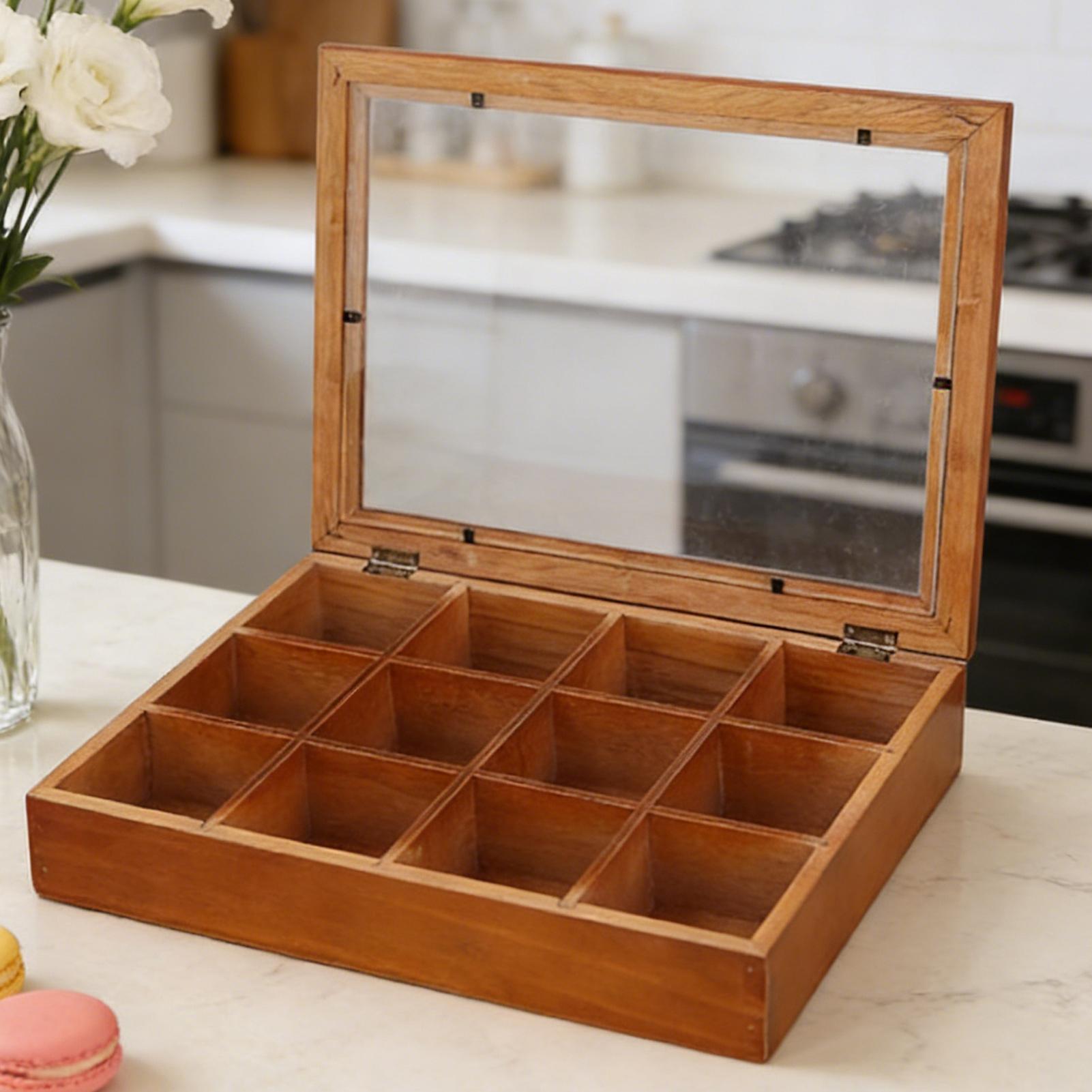 Stackable Pantry Bin - Teebeutel-Aufbewahrungsbox mit 12 Fächern aus Holz,