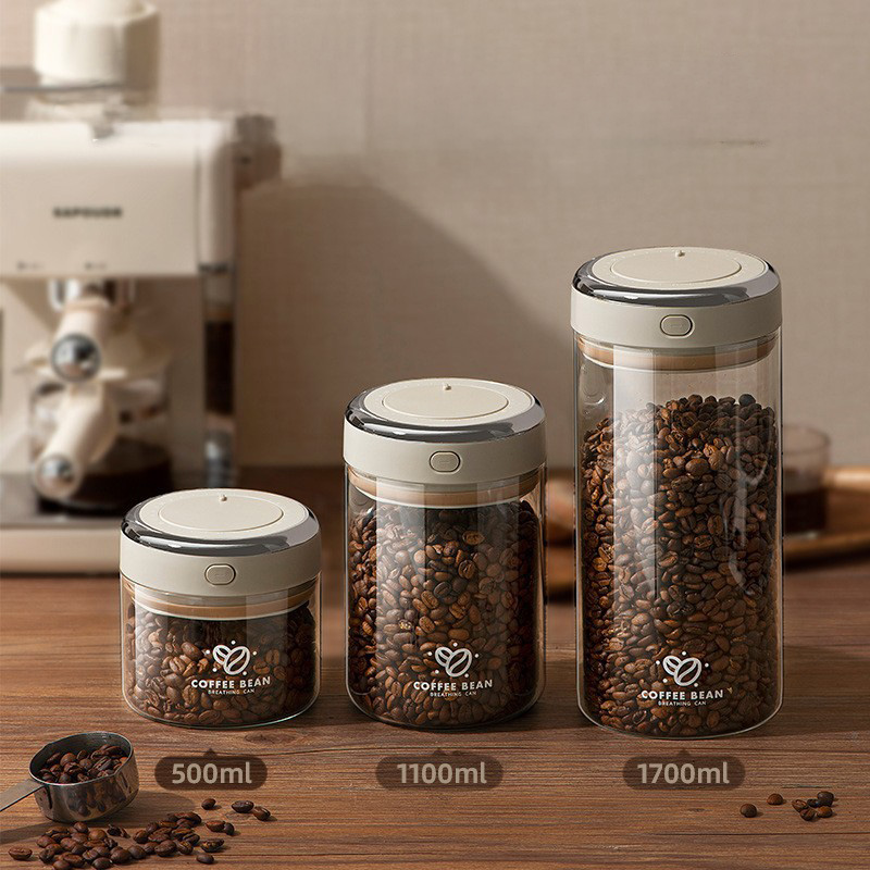 Food Storage Glass Containers - 500/1100/1700ml Kaffeebohnen Vakuumversiegelter Behälter mit CO2-Ventil