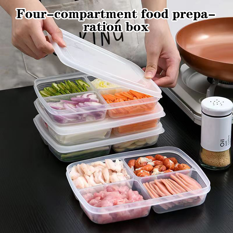 Food Storage Square Containers - Neu: Tragbare 4-Fächer-Aufbewahrungsbox aus Kunststoff für
