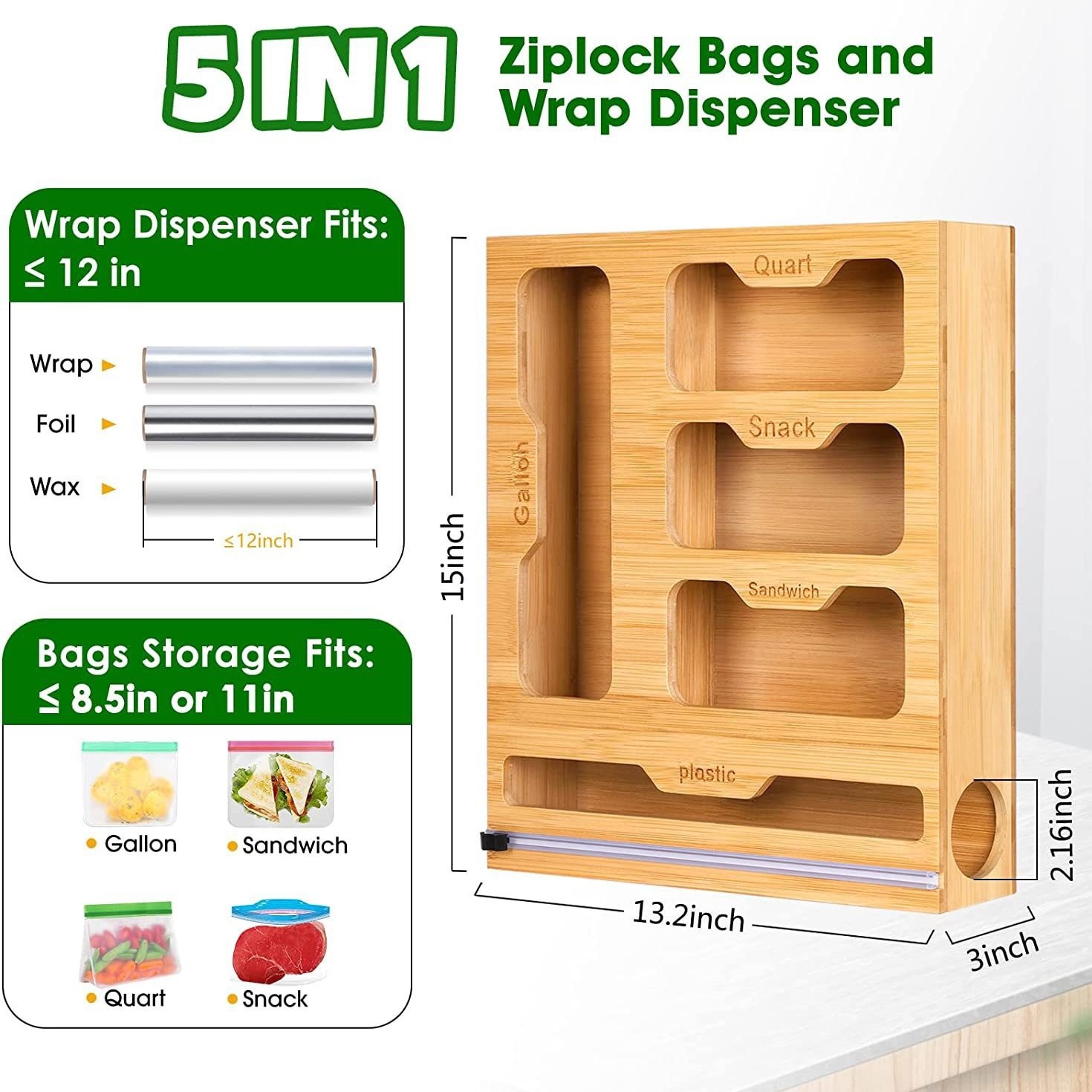 Food Storage Rack For Kitchen - Bambus Ziplock Lebensmittel Tasche Halter Kompatibel