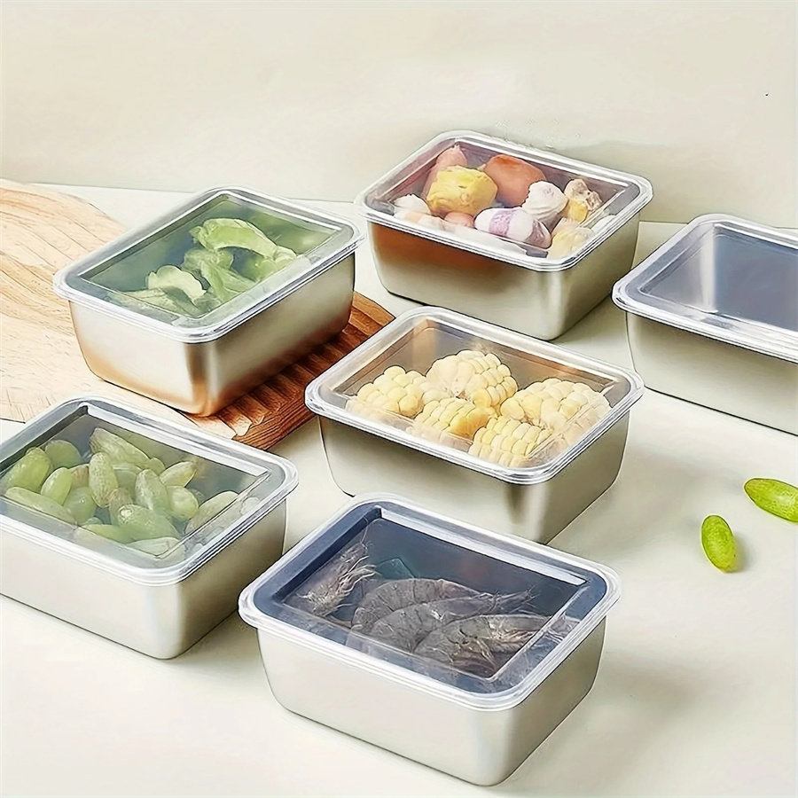 Food Storage Square Containers - 1/3/5 Stück Edelstahl-Aufbewahrungsbox für Lebensmittel, Frischhaltebox