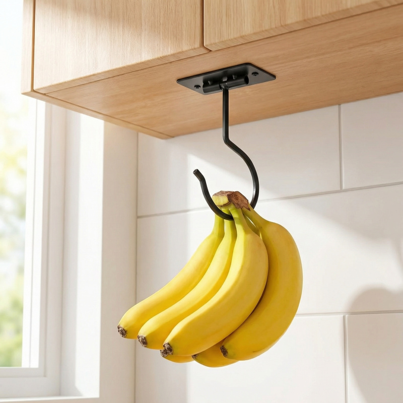 Food Storage Heat - Schwarzer Metall-Selbstklebehaken, faltbares Aufbewahrungsregal, platzsparender Küchenschrank-Organizer