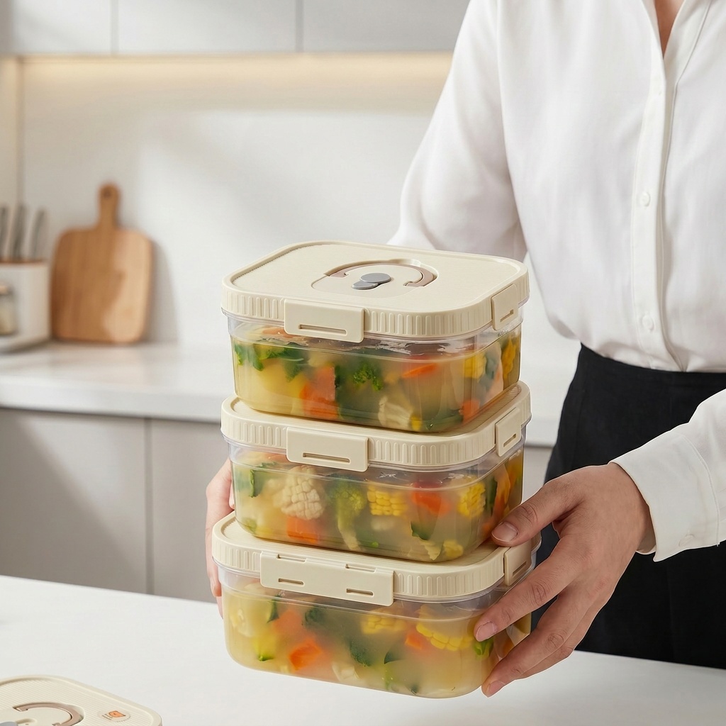 Food Storage Box Plastic - Transparente Kunststoff-Lebensmittel-Aufbewahrungsbox mit Griff, Versiegelte Obst-