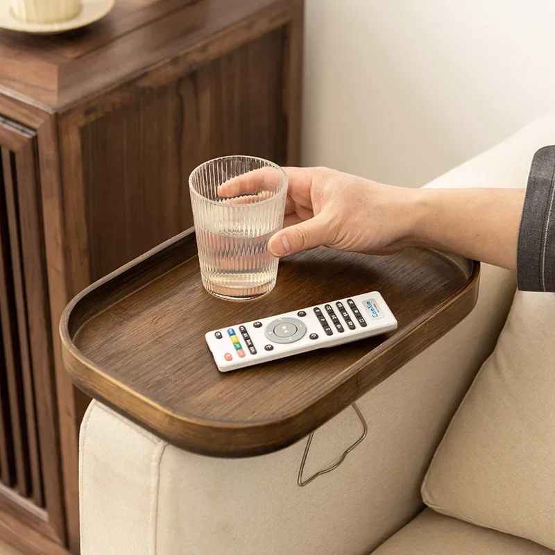 Food Storage Table - Sofa-Beistelltisch zum Anklemmen, tragbarer Bambus-Couch-Armlehnen-Tablett, einfach