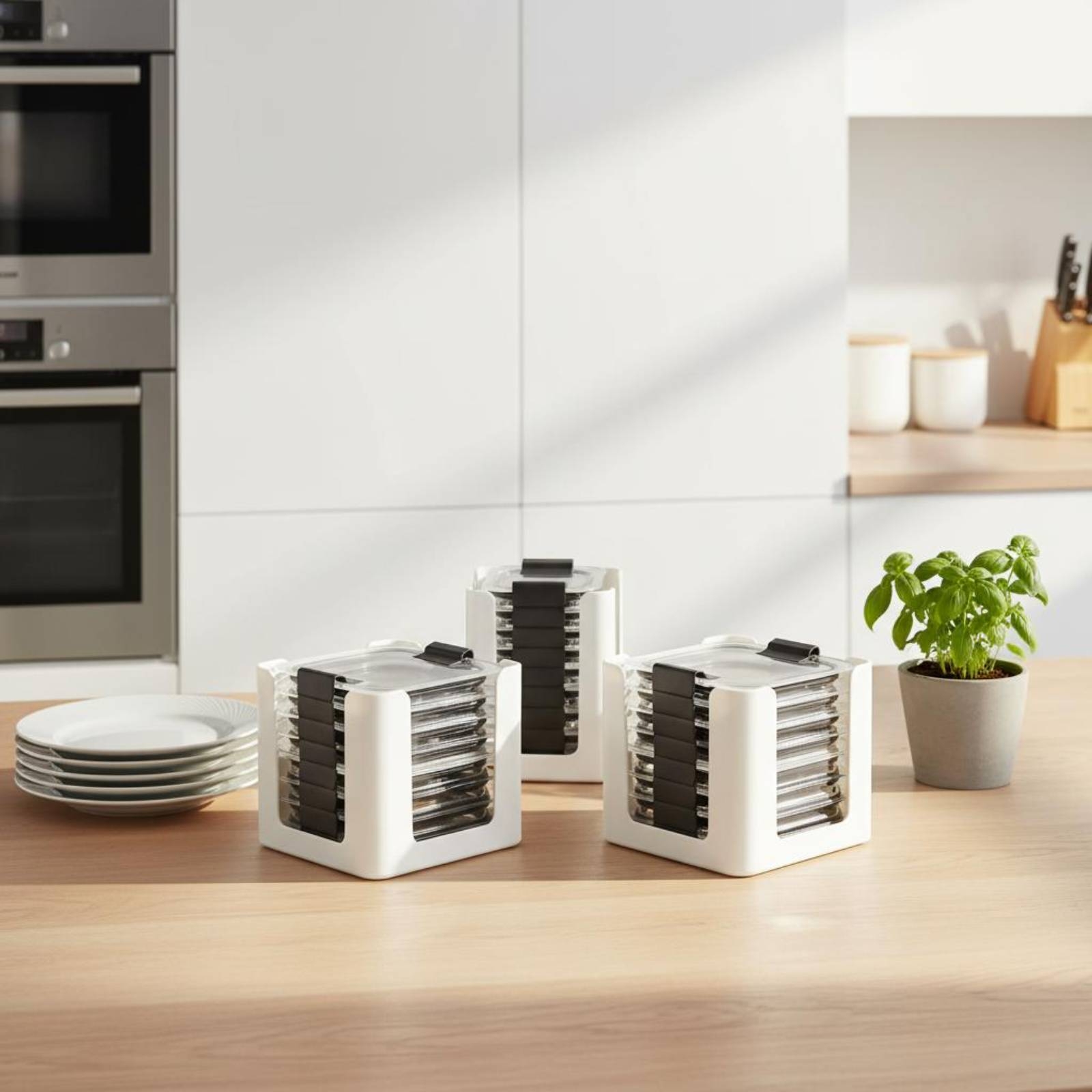 Food Storage Square Containers - 3-teiliges Deckel-Aufbewahrungsregal Rechteckiger Lebensmittelbehälter-Deckelorganizer Abgerundete Quadratische