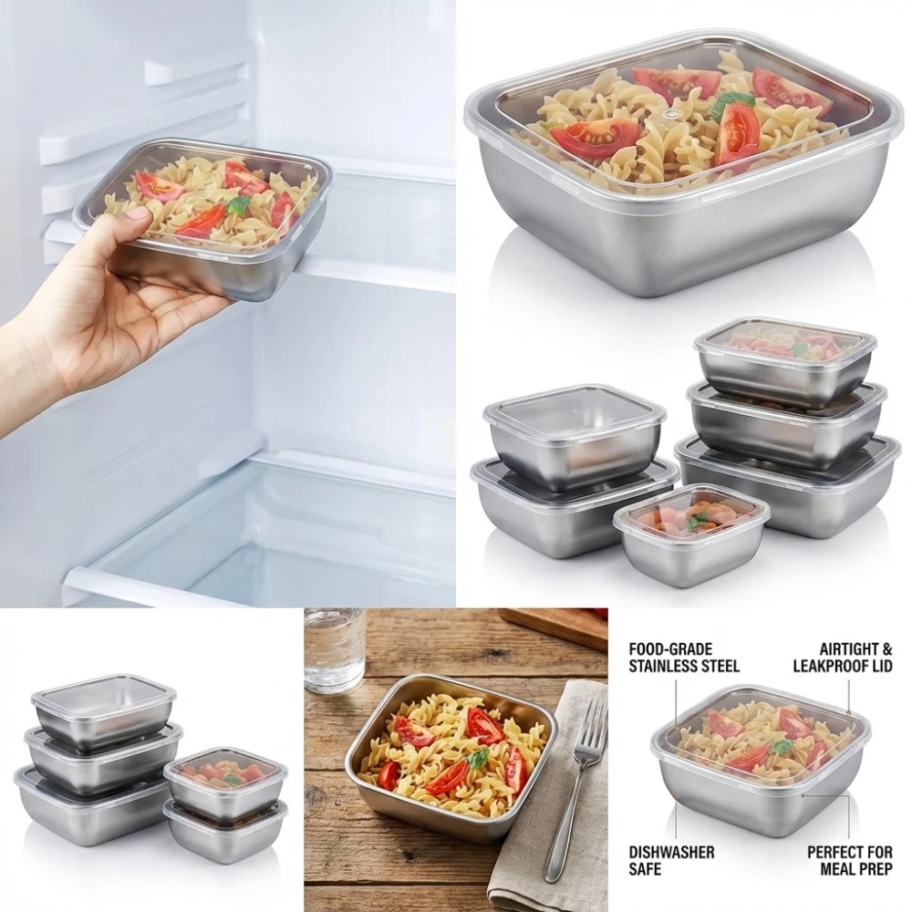6-teiliges Edelstahl-Lebensmit – Food Storage Containers Set Bewertung und Preis